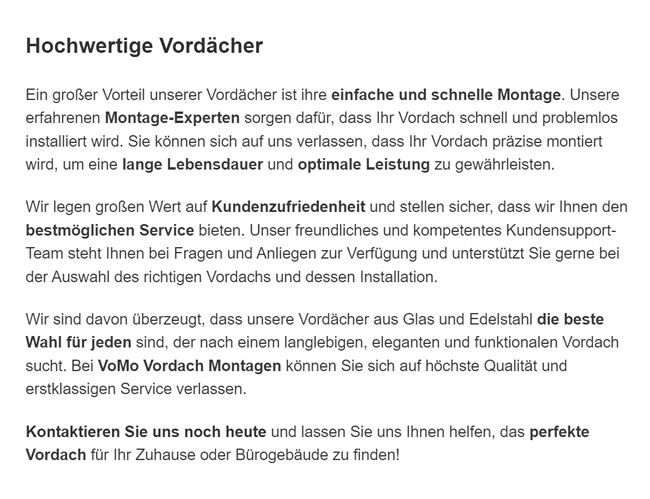 Edelstahlvordach für  Grafenau