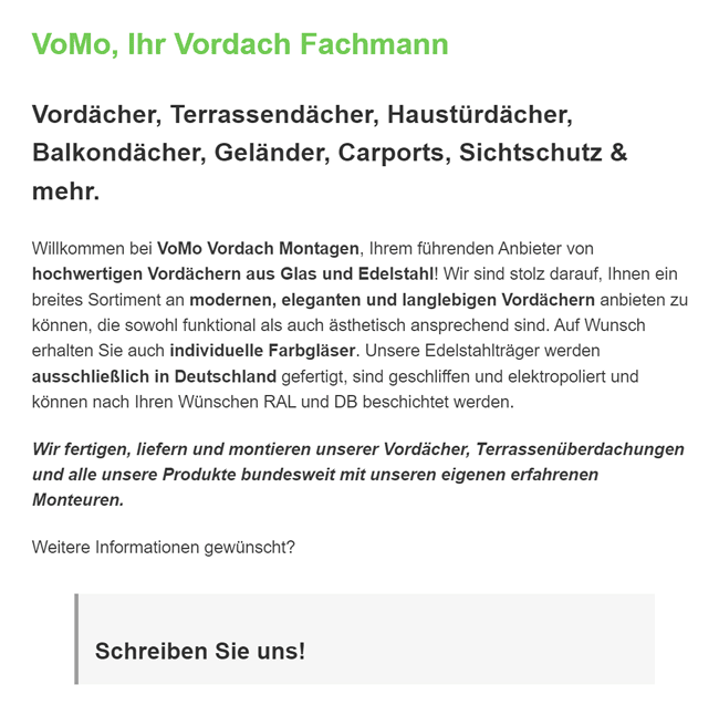 Vordach für 74889 Sinsheim, Ittlingen, Meckesheim, Kirchardt, Neckarbischofsheim, Eschelbronn, Angelbachtal oder Waibstadt, Zuzenhausen, Neidenstein